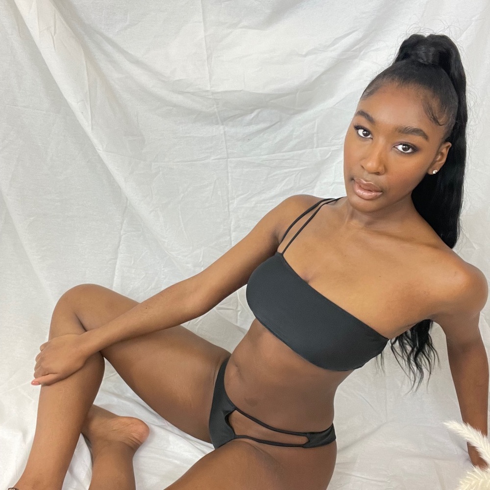 two piece black swimsuit